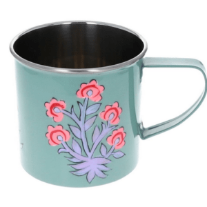 Mug métallique bleu à fleurs