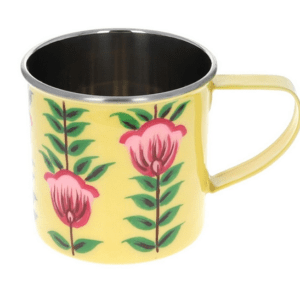 Mug métallique jaune à fleurs