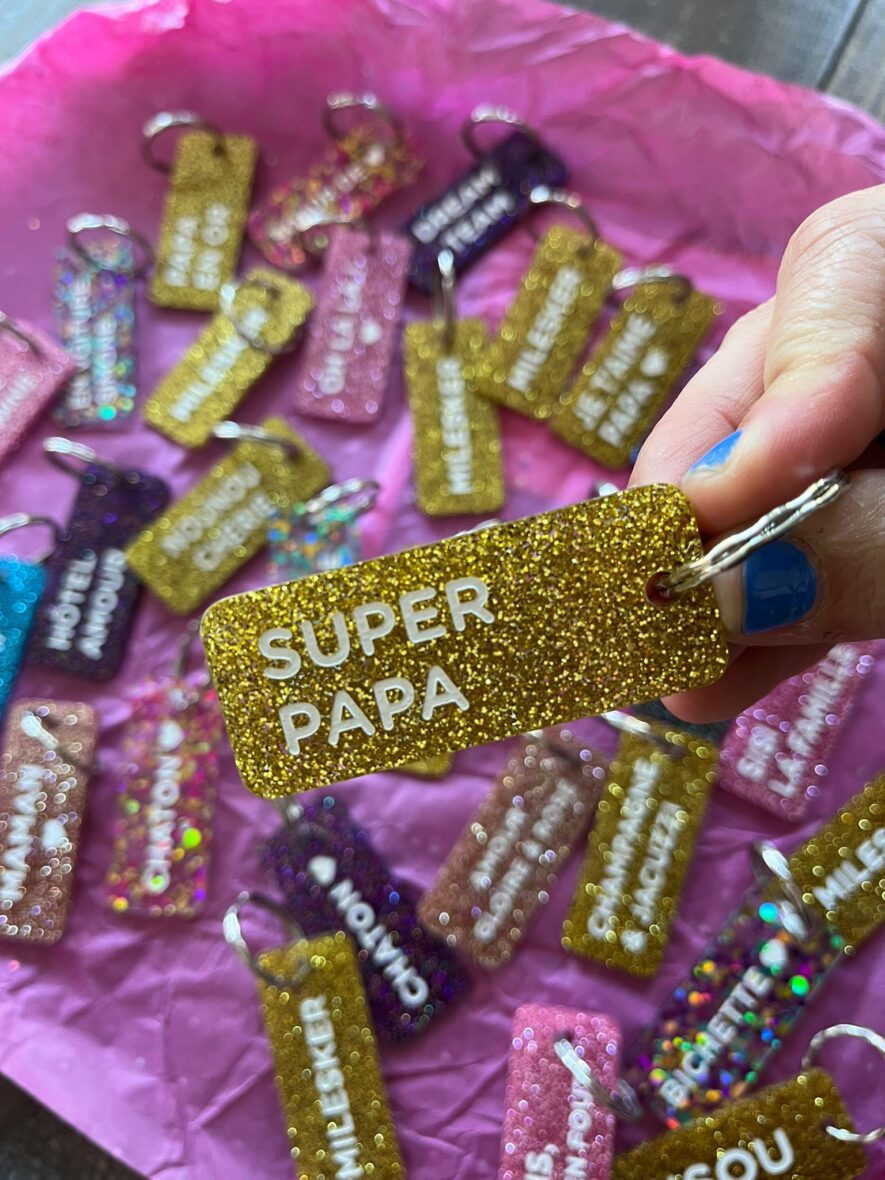 Porte-clefs paillettes Super papa