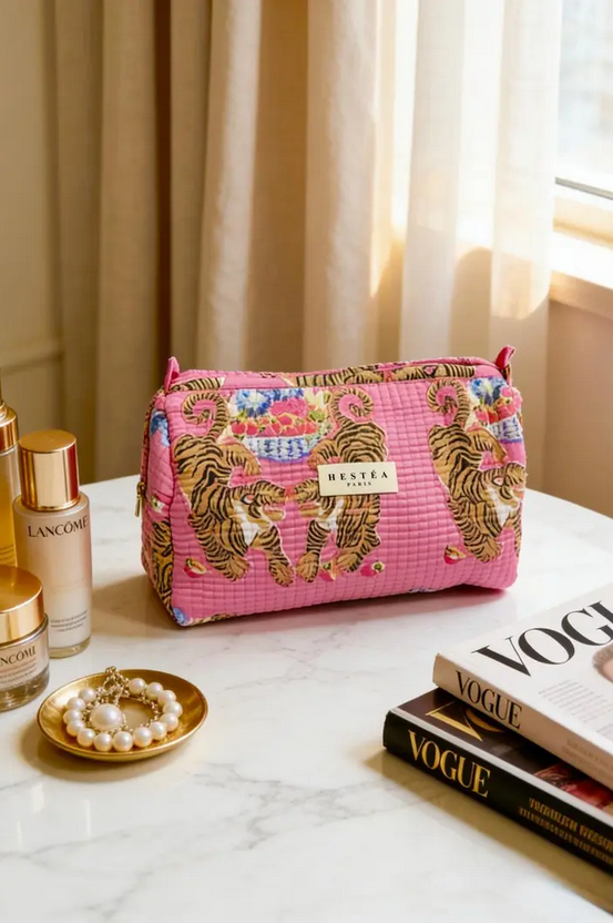 Trousse léopard bleu et rose