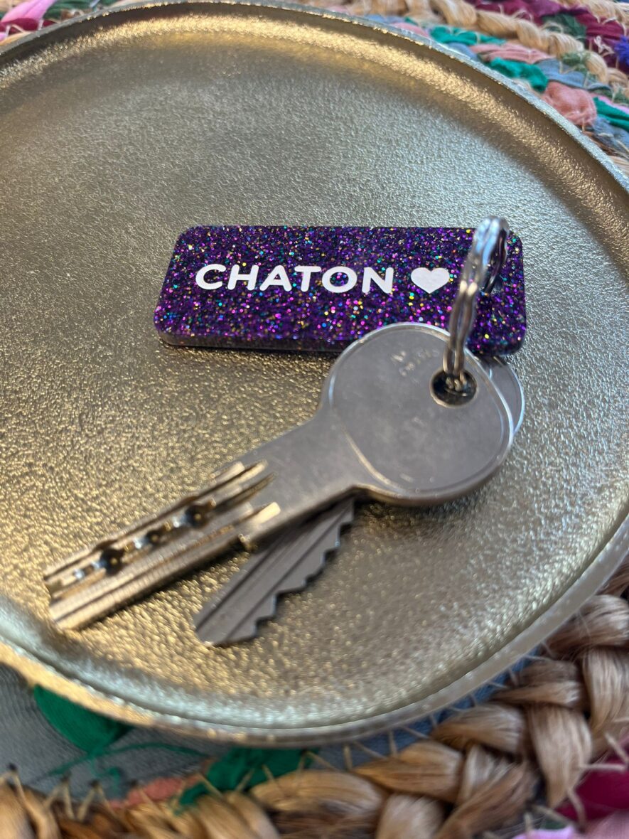 Porte-clefs paillettes Chaton