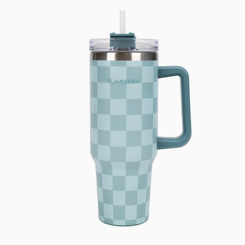 Mug thermos XL – damier vert : du style et de la fraicheur !