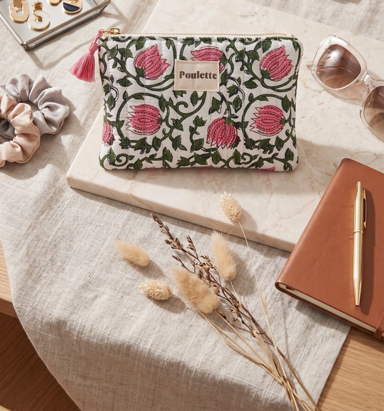 Club poulette et pochette vert et rose