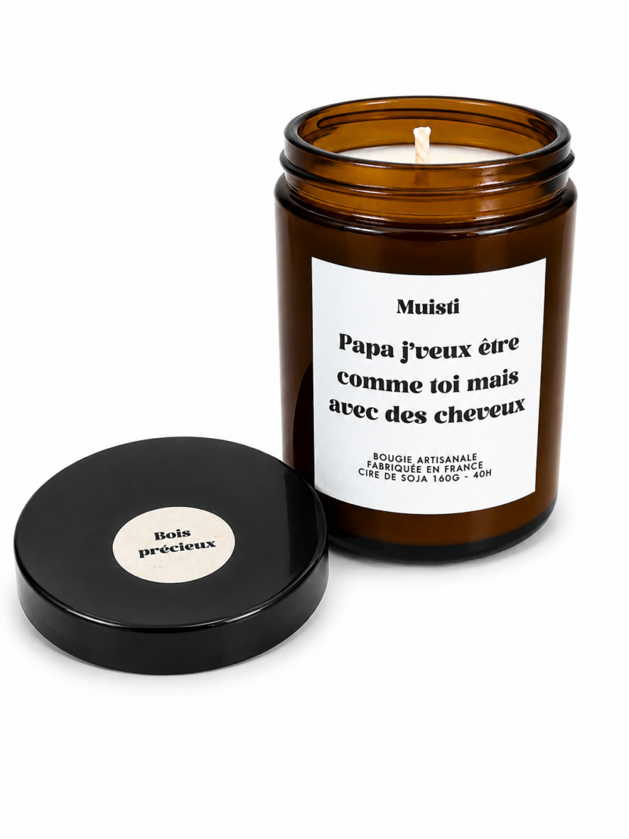 Bougie « Papa, j&rsquo;veux être comme toi mais avec des cheveux »