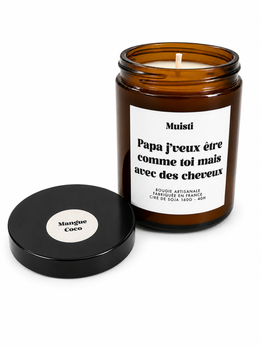 Bougie « Papa, j&rsquo;veux être comme toi mais avec des cheveux »