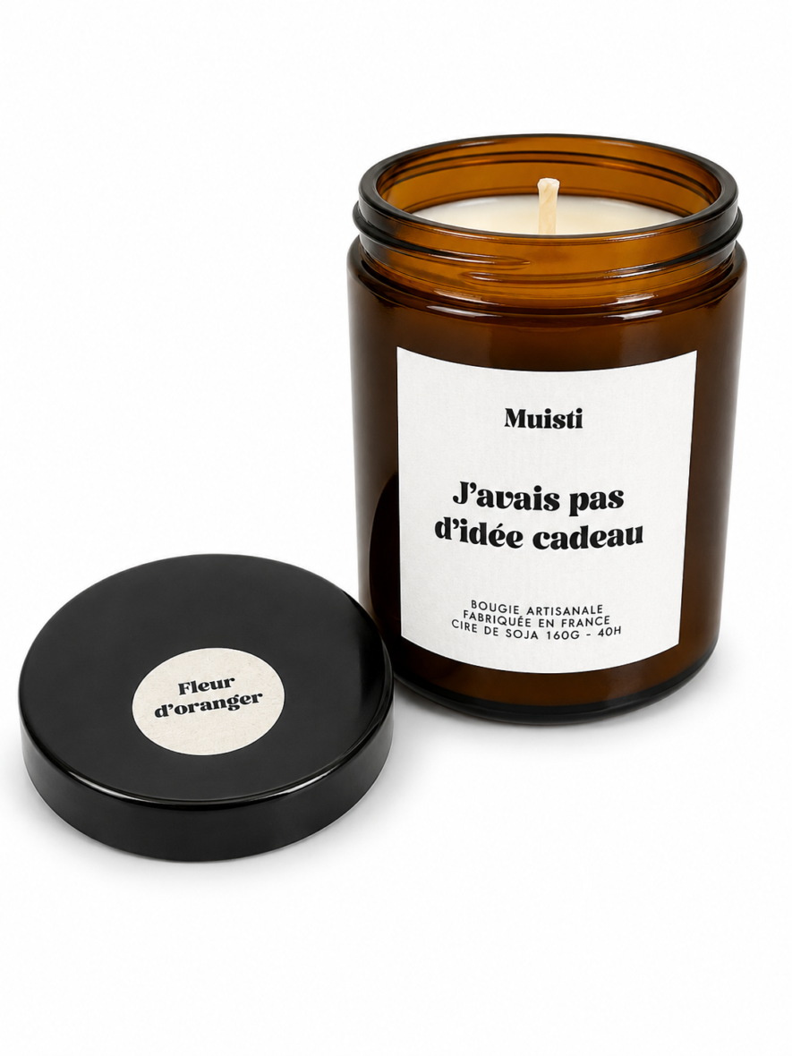 Bougie parfumée « J&rsquo;avais pas d&rsquo;idée cadeau » Fleur d&rsquo;oranger