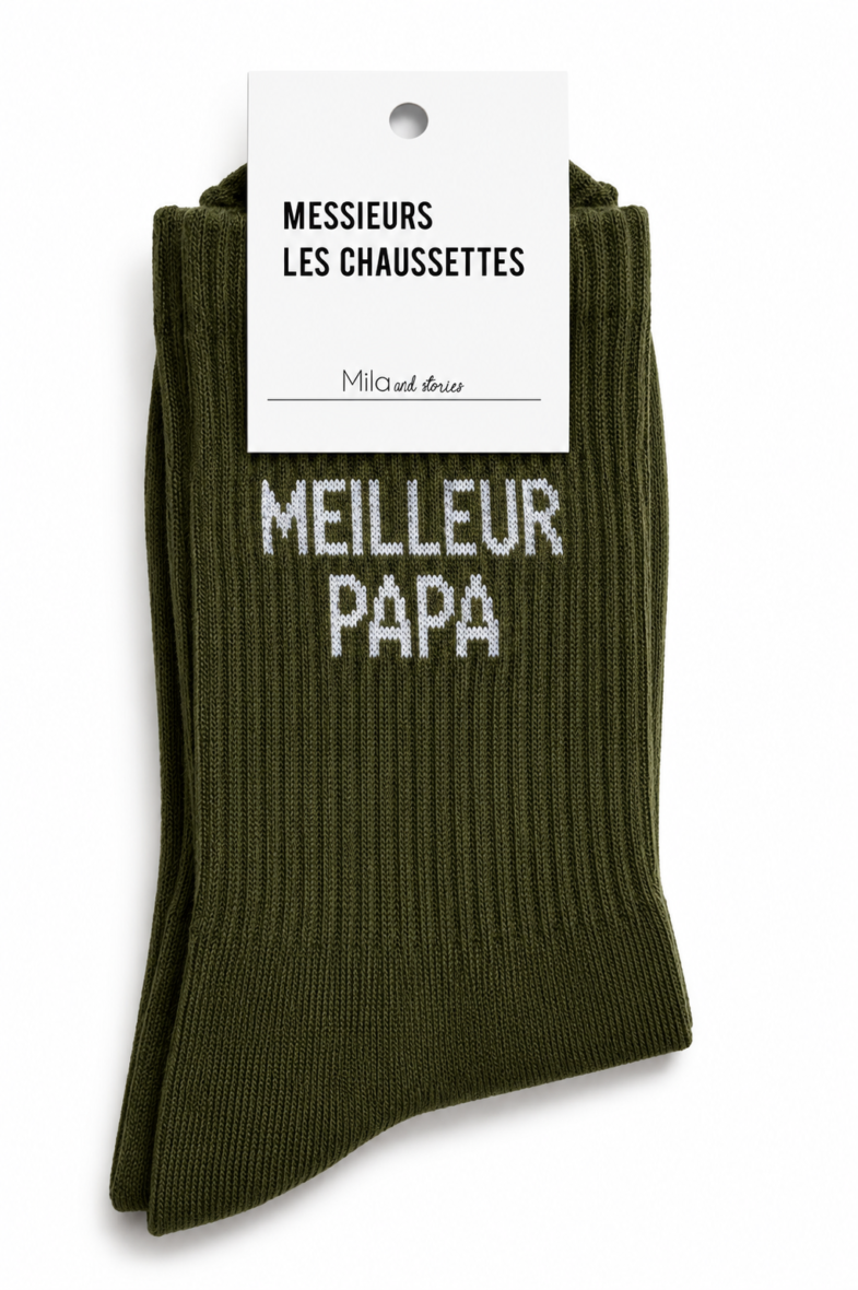 Chaussettes kaki « Meilleur papa » à offrir
