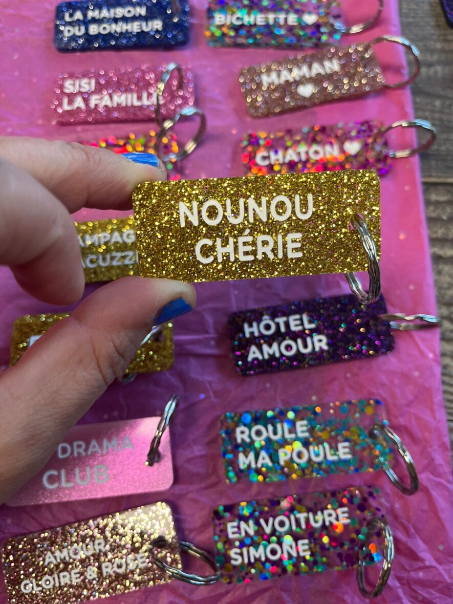 Porte-clefs paillettes nounou chérie