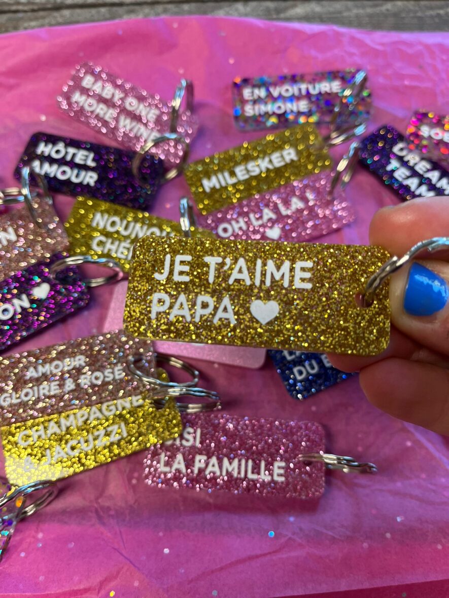 Porte-clefs paillettes Je t&rsquo;aime papa