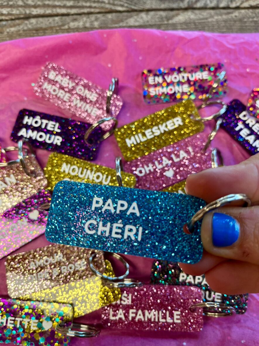 Porte-clefs paillettes Papa chéri