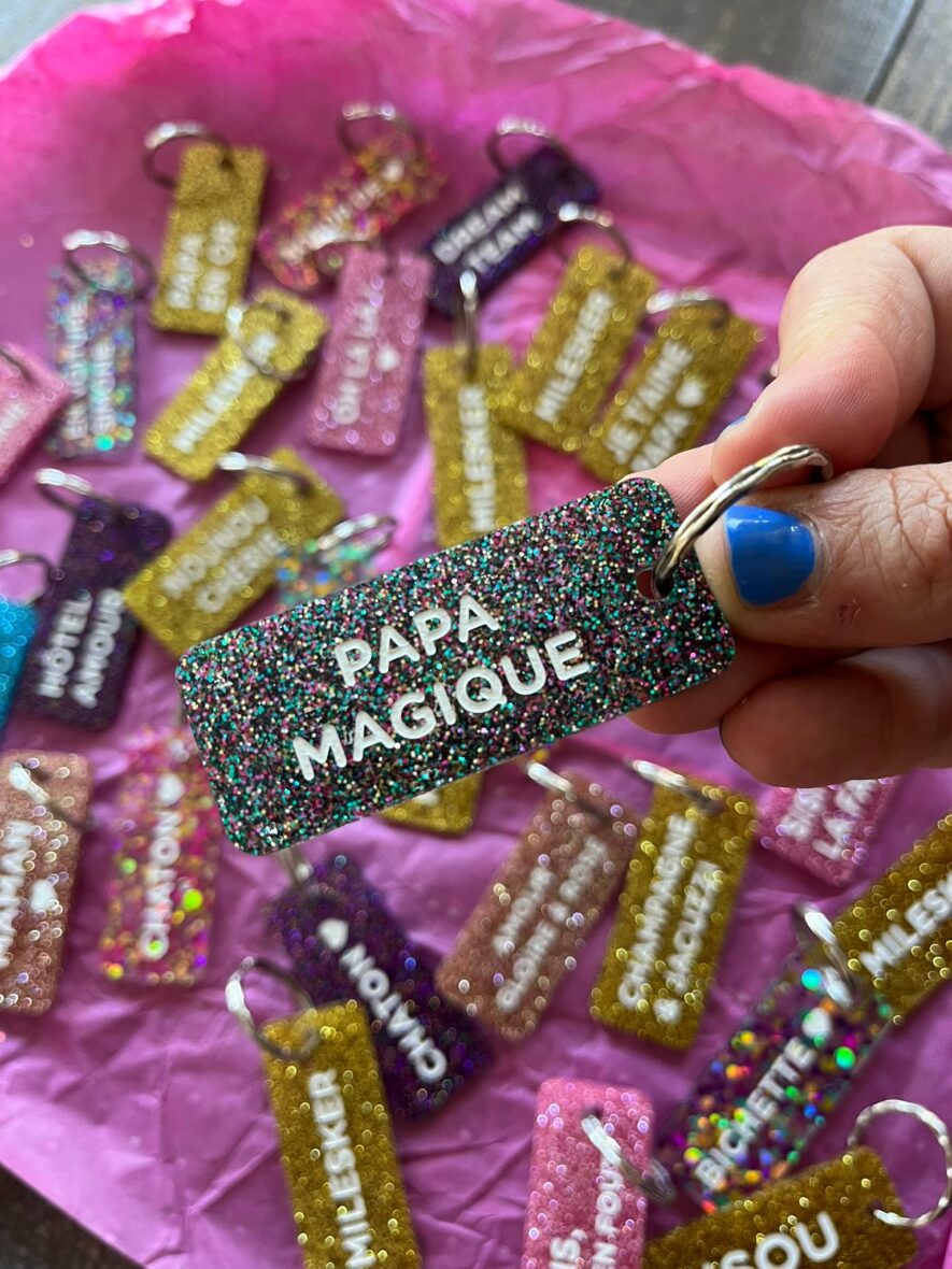 Porte-clefs paillettes Papa magique