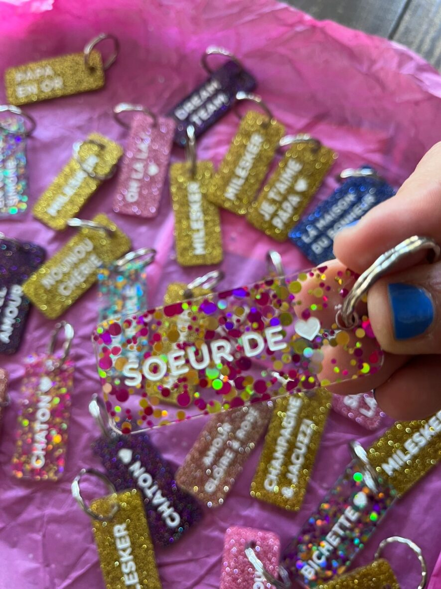 Porte-clefs paillettes sœur de coeur