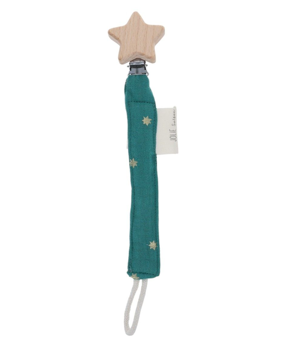 Attache tétine gaze de coton vert étoilé