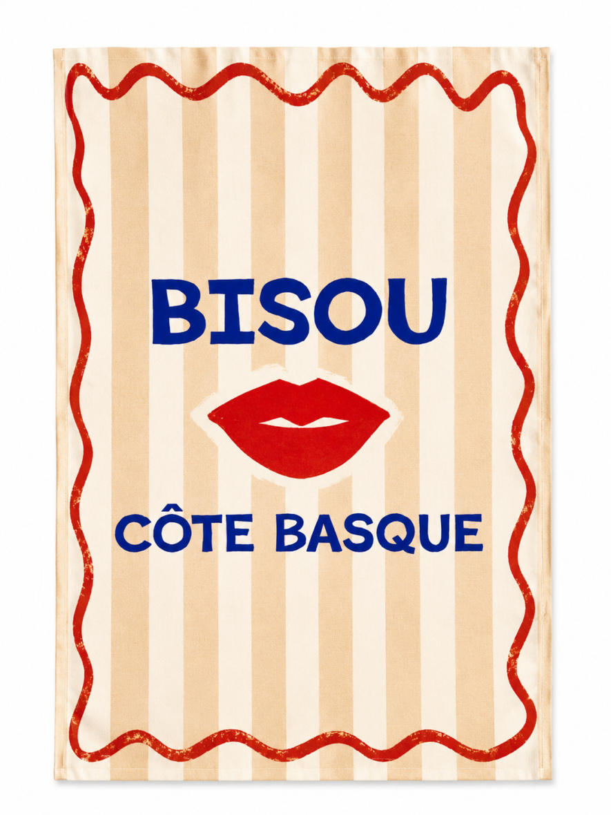 Torchon coton Bisou côte basque sable