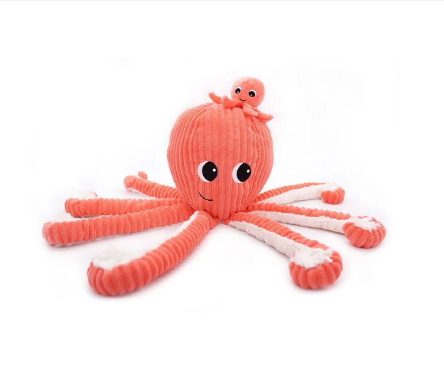 Peluches maman bébé pieuvre – corail