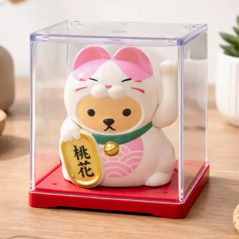 Lucky Cat kawaii rose solaire – chat porte-bonheur japonais