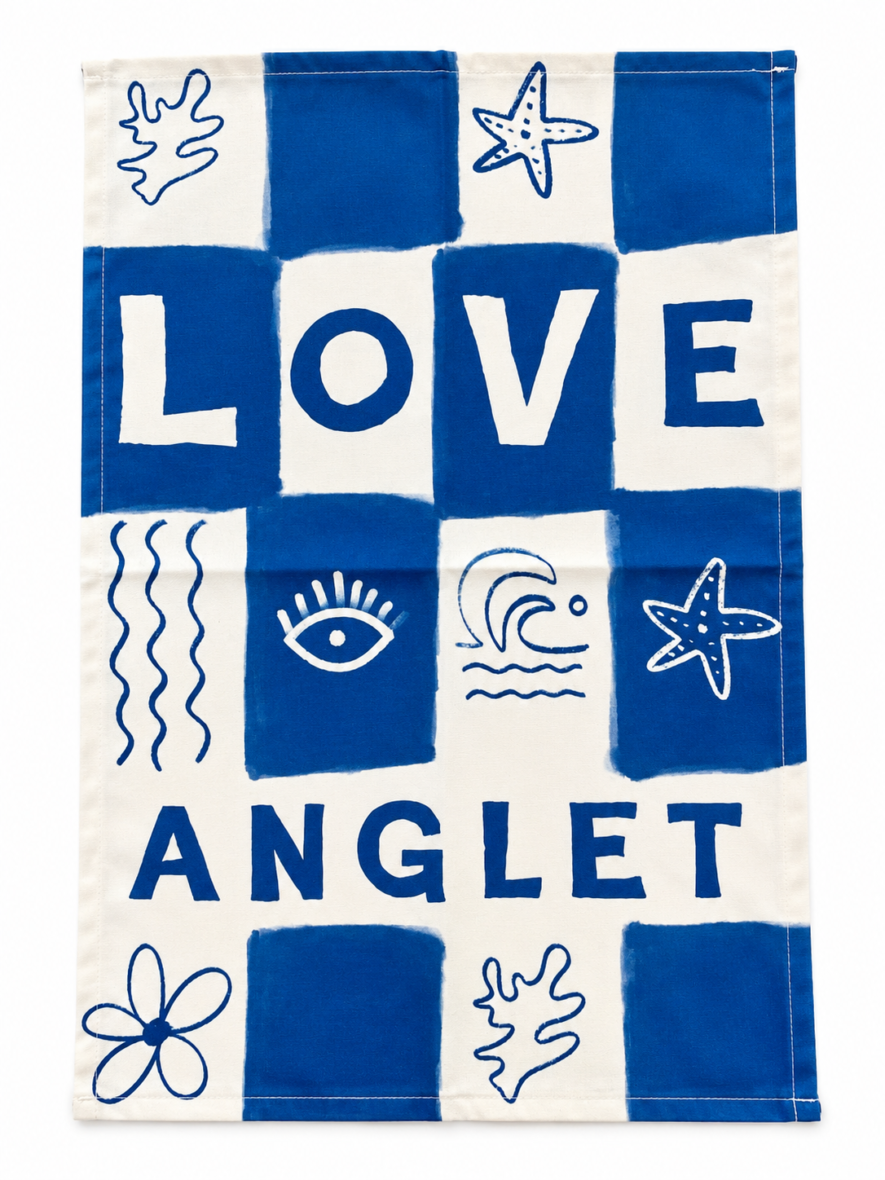 Torchon coton “Love Anglet” bleu – Made in France