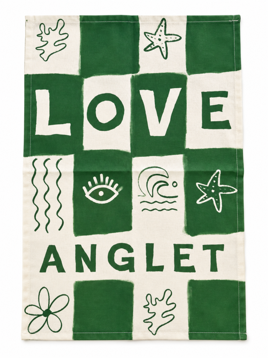 Torchon coton “Love Anglet” vert – Made in France